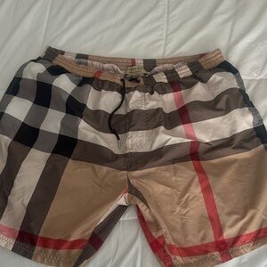 Burberry Men's Swim Trunks - Black, Red, Tan Check
